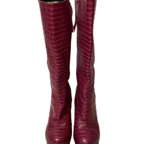 AMAZING MOJO MOXY Magenta Leather Knee High Chunky Boots 8 Y2K BRATZ Whimsigoth - Picture 2 of 9